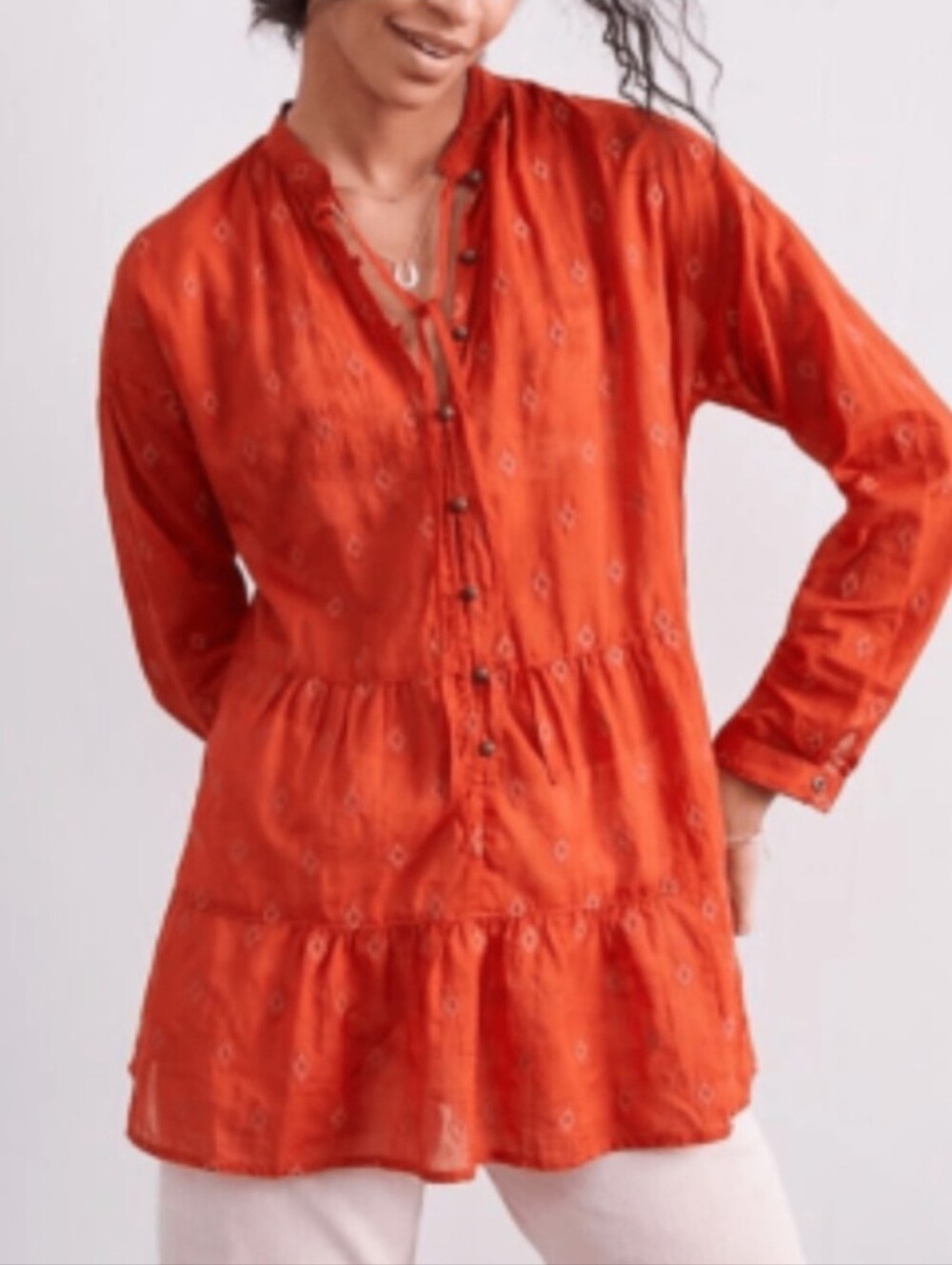 Anthropologie x Pilcro - Orange Cotton Embroidered Tunic